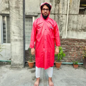 রেড কালার মোটা চাইনিজ ফেব্রিকের রেইনকোট